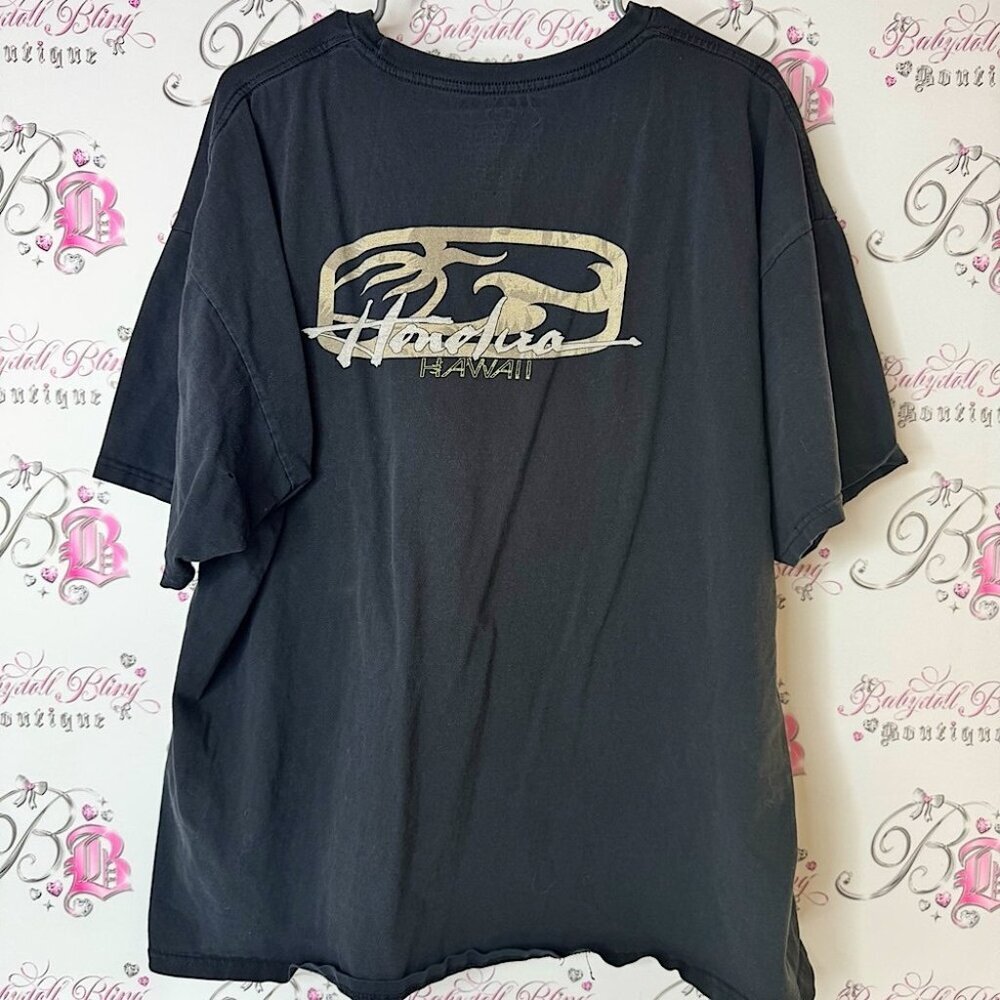 Hawaii Honolua tee top Black Graphic T-Shirt vintage black cream yellow white